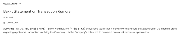 bakkt declined to comment on market rumors