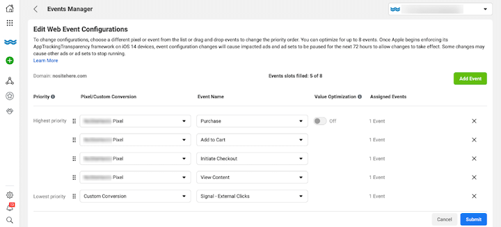 facebook ads aggregated event setup